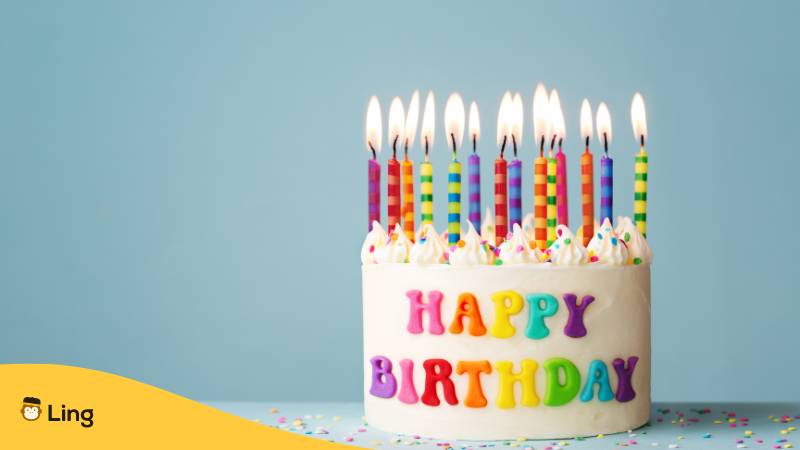 Alles Gute zum Geburtstag auf Französisch mit Ling feiern und Kuchen essen