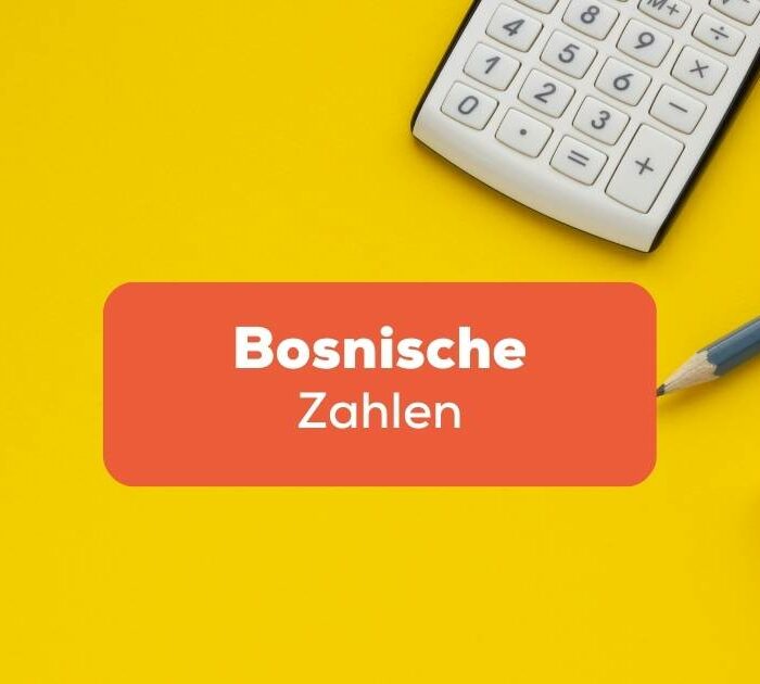 Taschenrechner mit Notizblock und Stift um bosnische Zahlen zu zählen und zu schreiben