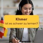 Frau lernt am Laptop und fragt sich: Ist Khmer lernen schwer?