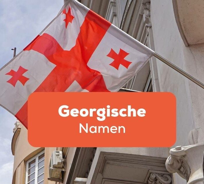 Georgische Flagge weht von einem Gebäude Georgische Namen