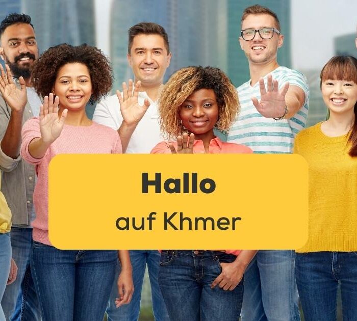 Alle Menschen sagen Hallo auf Khmer und Grüße auf Khmer und freuen sich, dass dies mit Ling-App gelernt haben