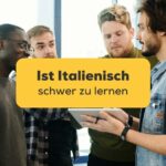 Studenten stehen gemeinsam und wollen wissen Ist Italienisch schwer zu lernen mit der Ling-App