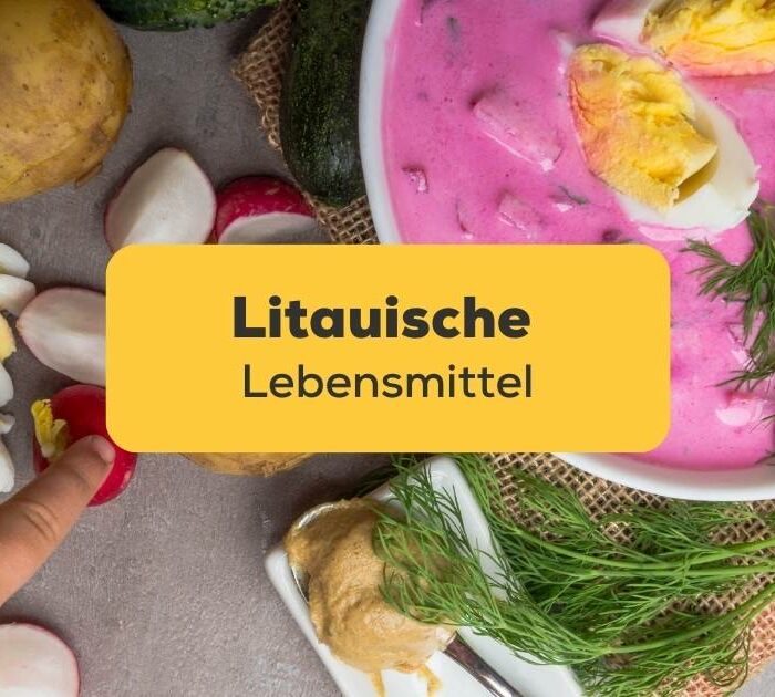Litauische Suppe aus Roter Bete und andere frische litauische Lebensmittel