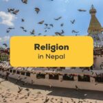 Religion in Nepal Vögel fliegen über nepalesischen Tempel