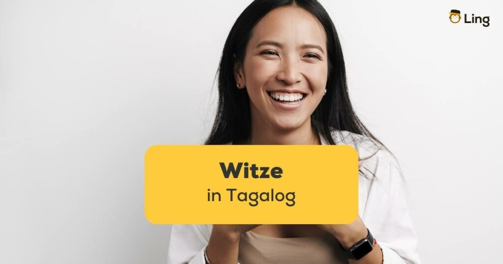 Filipina lacht in die Kamera beim Hören von Witze in Tagalog