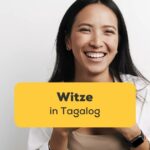 Filipina lacht in die Kamera beim Hören von Witze in Tagalog